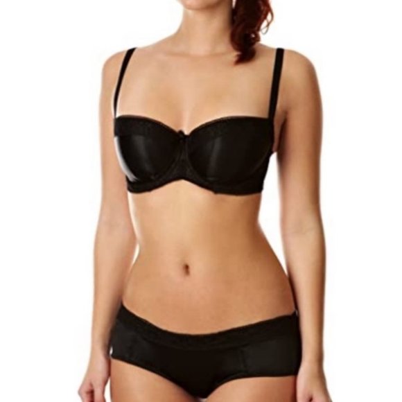 MASQUERADE Harlequin Lingerie “Rhea” Black Satin Bra 38F - Picture 2 of 7